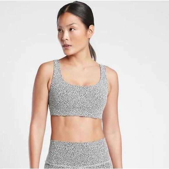 Athleta Exhale Sports Bra Micro Cheetah Print Size Medium Black White - Picture 1 of 8